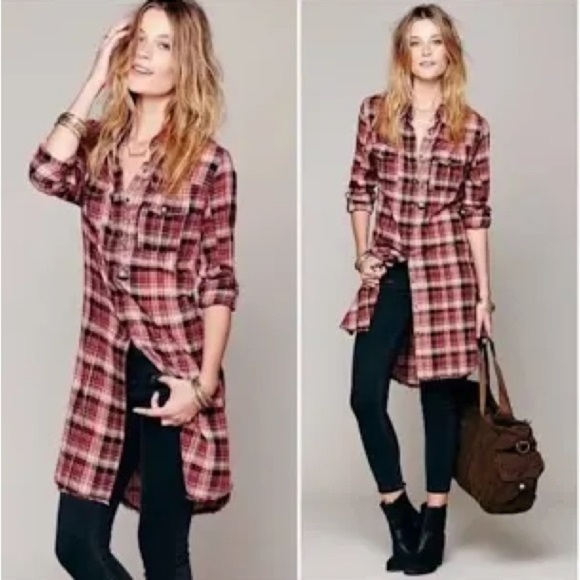 Free People Dresses & Skirts - Free People Eight 8 Days A Week Plaid Shirt Dress Tunic Women’s Size L NWOT
